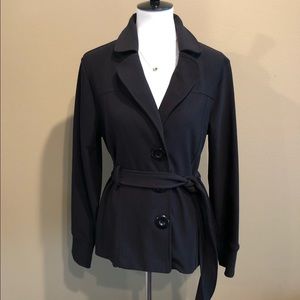 Notations Black 3 Button Coat with Wrap Around Tie